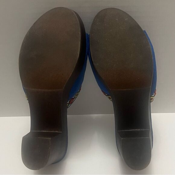 Sandra Faux Suede Platform 4” Heels Women’s Sz 8 Blue Open Toe Embroidered Boho - Picture 6 of 11